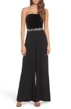 Women's Eliza J Embellished Belt Strapless Velvet & Crepe Jumpsuit