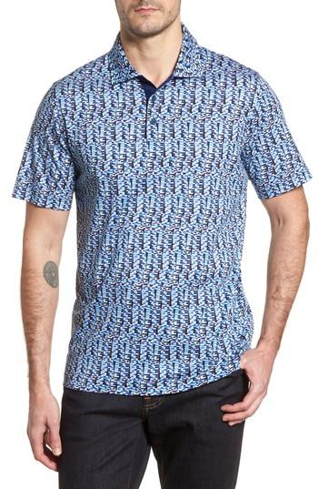 Men's Bugatchi Classic Fit Abstract Brick Layout Polo - Blue