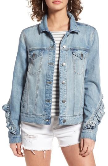 Women's Bp. Ruffle Denim Jacket, Size - Blue