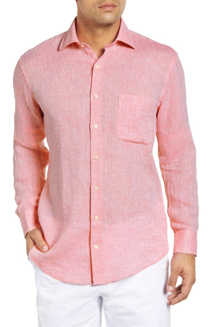 Men's Peter Millar Crown Regular Fit Linen Sport Shirt - Red