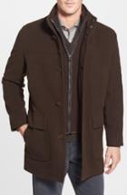 Men's Cole Haan Wool Blend Top Coat With Inset Bib, Size - Brown