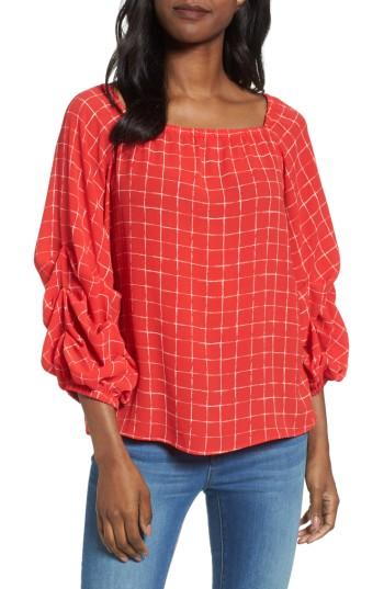 Women's Halogen Gathered Sleeve Woven Top - Red