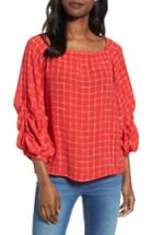 Women's Halogen Gathered Sleeve Woven Top - Red