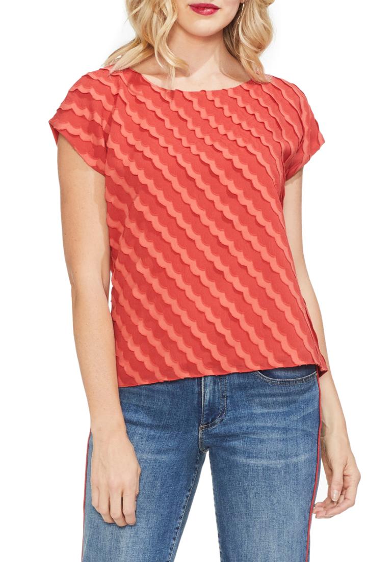 Women's Vince Camuto Scallop Stripe Fil Coupe Top, Size - Red