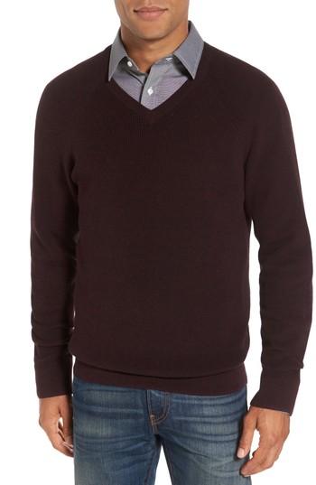 Men's Nordstrom Men's Shop Supima Cotton V-neck Sweater - Burgundy