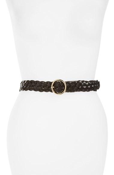 Women's Halogen Round Buckle Braided Leather Belt