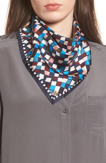 Women's Tory Burch Prism Print Silk Neckerchief, Size - Blue