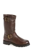 Women's Frye Natalie Buckle Strap Engineer Genuine Shearling Lined Boot M - Brown