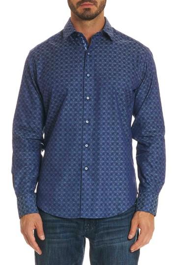 Men's Robert Graham Diamante Classic Fit Print Sport Shirt - Blue