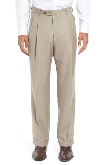 Men's Berle Pleated Solid Wool Trousers X 34 - Beige