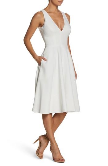 Women's Dress The Population Catalina Tea Length Fit & Flare Dress - White