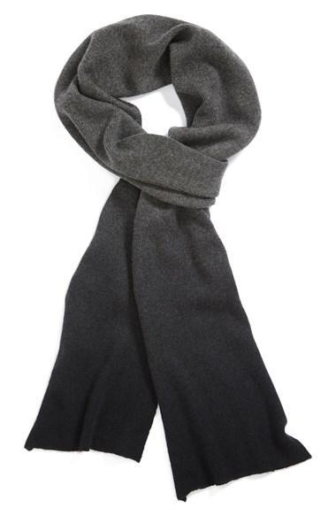 Vince Dip Dye Wool & Cashmere Scarf Dark Grey/ Black Ombre