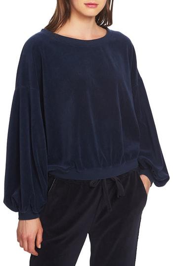Women's 1.state Velour Boat Neck Pullover Top - Blue