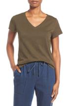 Women's Eileen Fisher Organic Cotton V-neck Tee, Size - Green