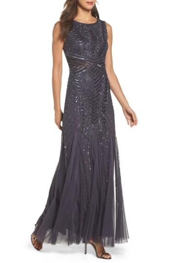 Women's Adrianna Papell Beaded Sleeveless Gown - Grey
