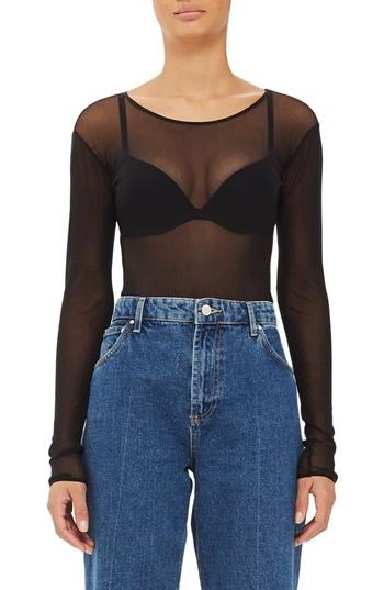 Women's Topshop Boutique Long Sleeve Mesh Bodysuit