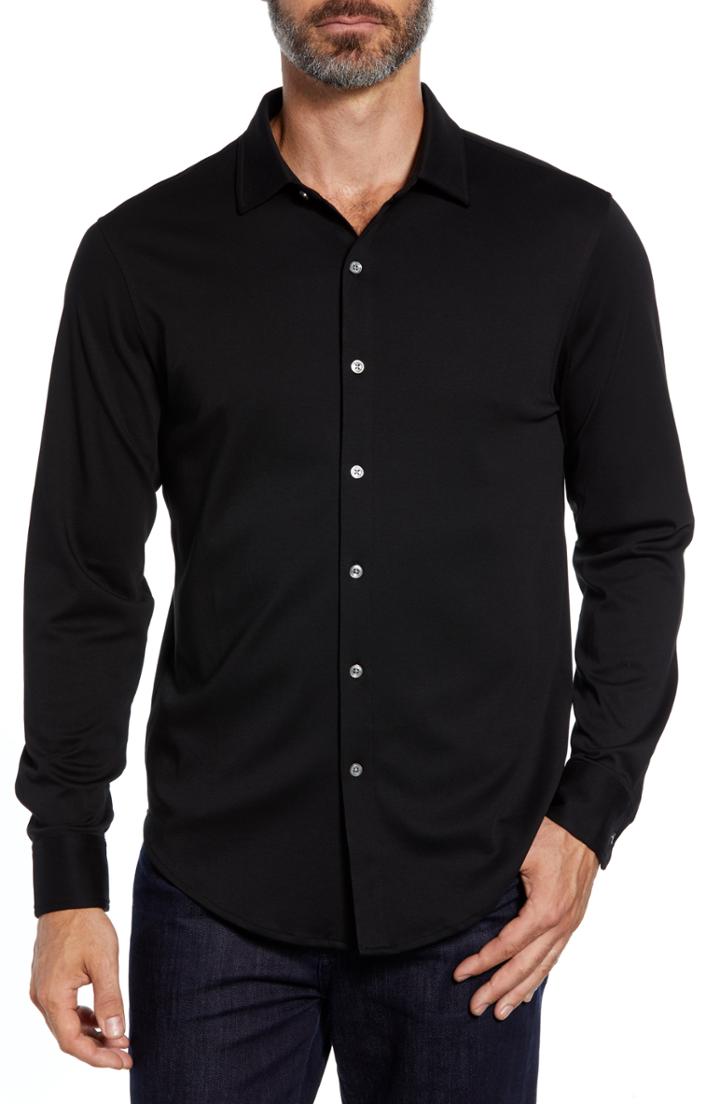 Men's Bugatchi Shaped Fit Knit Sport Shirt, Size - Black