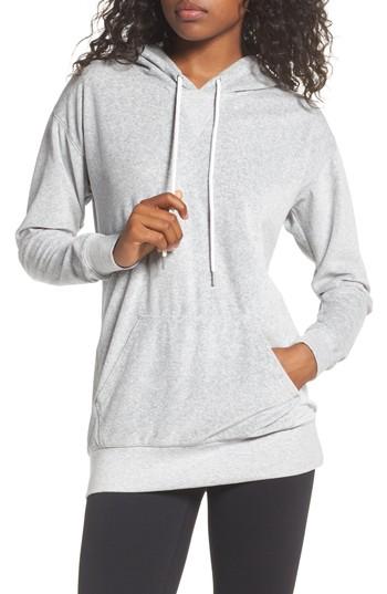 Women's Zella Hashtag Velour Tunic Hoodie - Grey