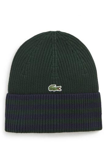 Men's Lacoste Striped Beanie - Green