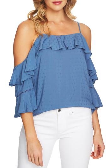 Women's Cece Ruffled Cold Shoulder Blouse, Size - Blue