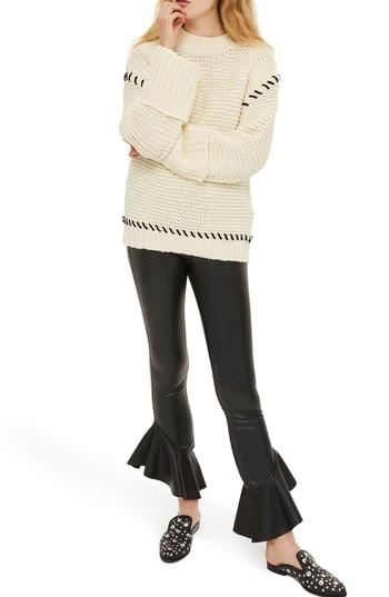 Women's Topshop Mermaid Flare Faux Leather Leggings Us (fits Like 0) - Black