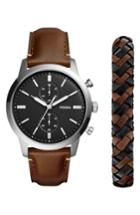Men's Fossil Townsman Chronograph Leather Strap Watch & Bracelet Set, 44mm