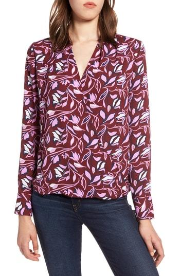 Women's Halogen Surplice Woven Top - Burgundy