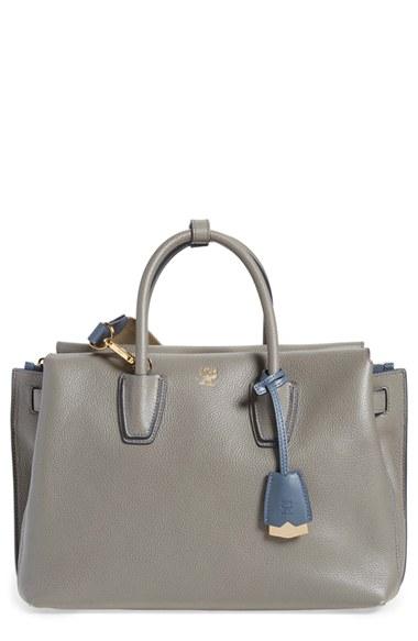 Mcm 'medium Milla' Leather Tote - Grey