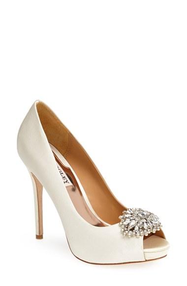 Women's Badgley Mischka 'jeannie' Crystal Trim Open Toe Pump .5 M - Ivory