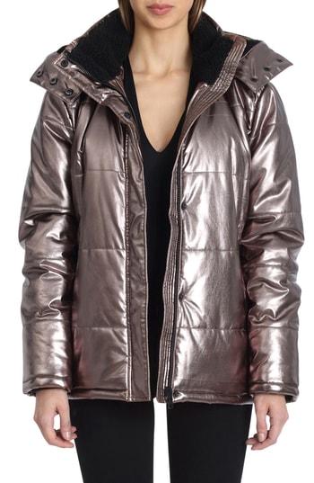 Women's Avec Les Filles Metallic Puffer Coat - Metallic