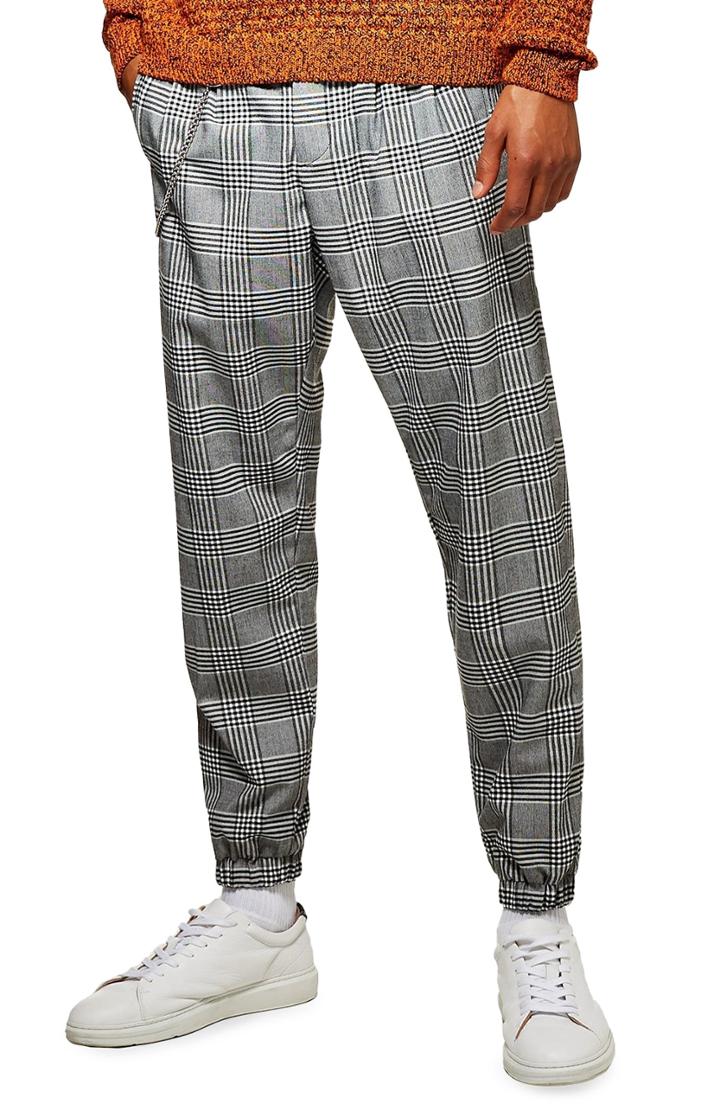 Men's Topman Tapered Fit Check Jogger Pants X 30 - Grey