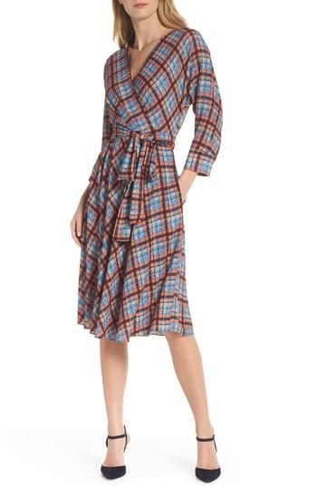 Women's Eliza J Plaid Faux Wrap Dress - Orange