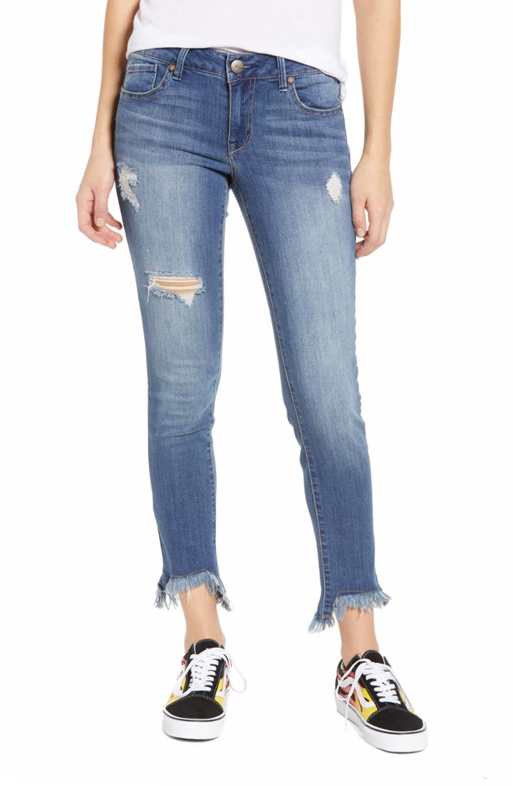 Women's 1822 Denim Ripped Shark-bite Hem Skinny Jeans - Blue