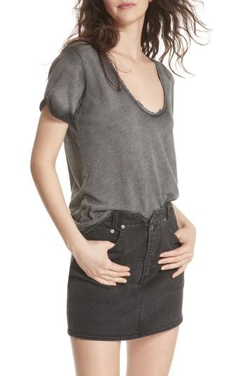 Women's Free People Saturday Lace Trim Linen Blend Tee, Size - Black