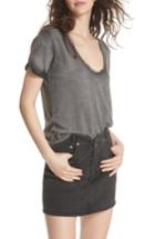 Women's Free People Saturday Lace Trim Linen Blend Tee, Size - Black
