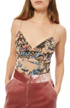 Women's Topshop Sequin Embroidered Bodysuit Us (fits Like 0) - Beige
