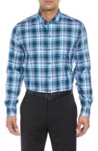 Men's Cutter & Buck Brad Regular Fit Non-iron Plaid Sport Shirt, Size - Blue