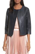 Women's Ted Baker London Rennay Crop Sleeve Leather Jacket - Blue