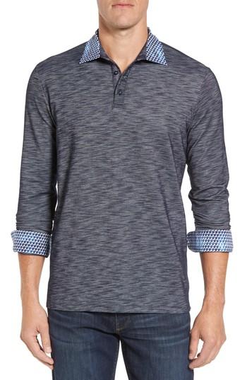Men's Stone Rose Flame Slim Fit Long Sleeve Polo (m) - Blue