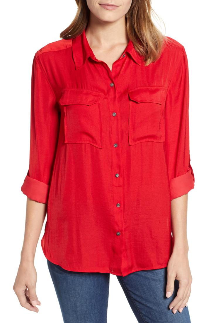 Women's Vince Camuto Flowy Utility Blouse, Size - Red