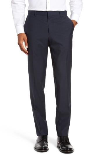 Men's Boss Benso Flat Front Check Wool Trousers R - Blue
