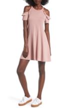 Women's Lush Ruffle Cold Shoulder Dress - Pink