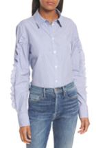 Women's Tibi Ruffle Cotton Shirt - Blue