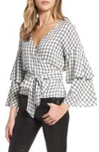 Women's Cupcakes And Cashmere Jonnie Plaid Wrap Top, Size - Ivory