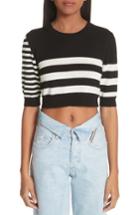 Women's Molly Goddard Love Stripe Crop Wool Sweater - Black