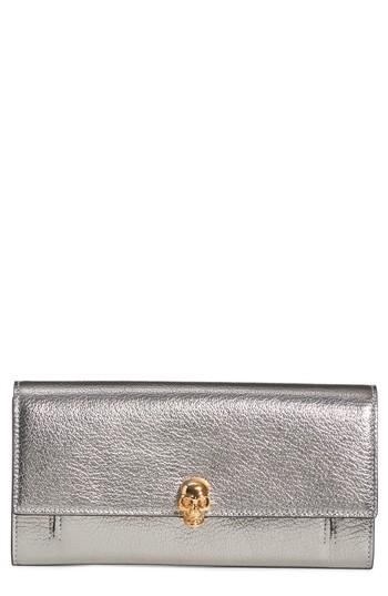 Women's Alexander Mcqueen Metallic Leather Wallet On A Chain -