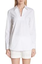 Women's Lafayette 148 New York Carell Split Neck Poplin Top, Size - White
