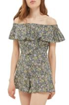 Women's Topshop Limited Edition Liberty Floral Off The Shoulder Top Us (fits Like 0-2) - Green