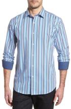 Men's Bugatchi Shaped Fit Candy Stripe Sport Shirt, Size - Blue