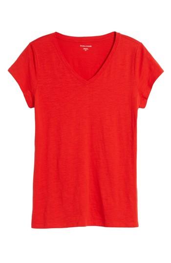 Women's Eileen Fisher Organic Cotton V-neck Tee, Size - Red